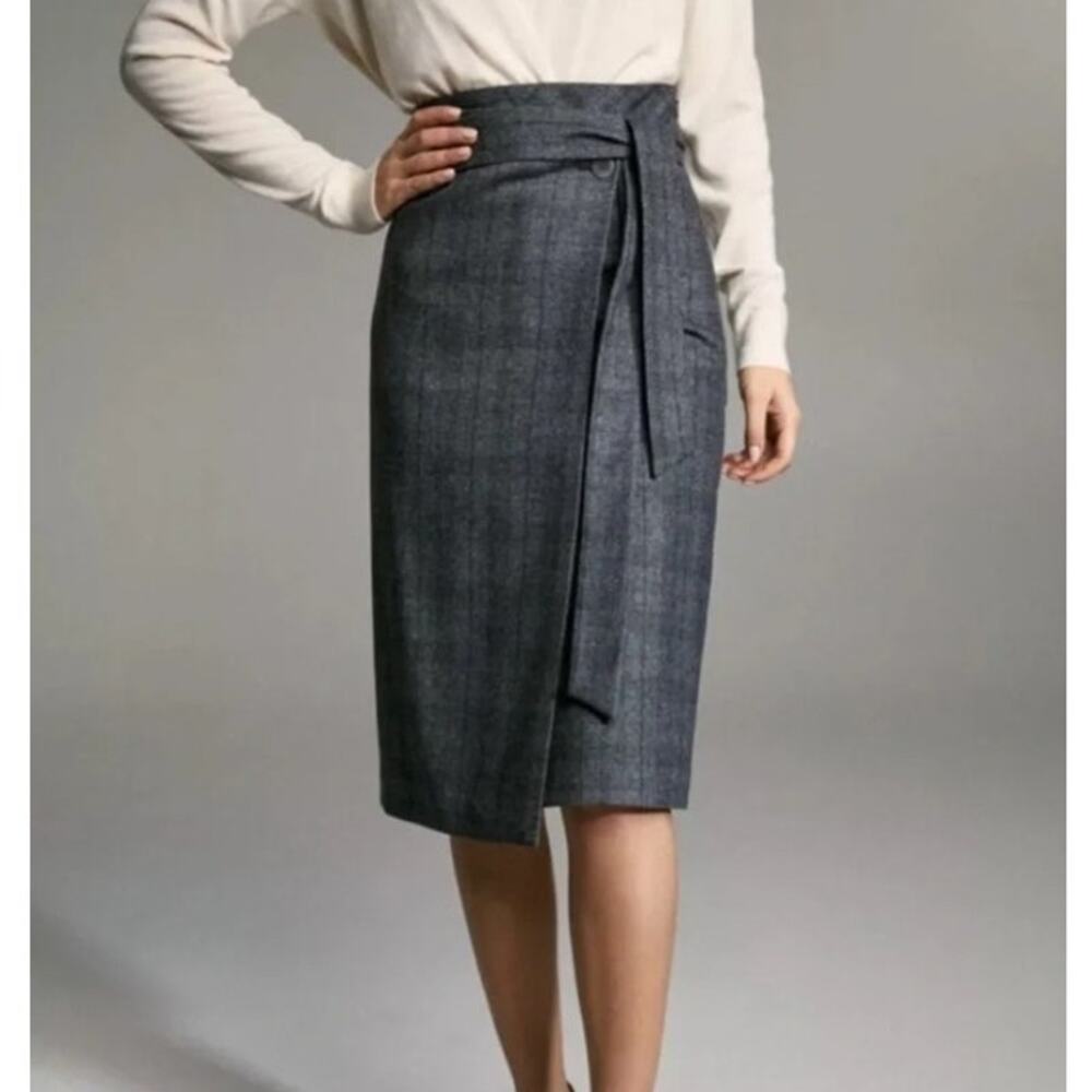 EUC BABATON ATELIER Wool Cashmere Glen Check Plaid Dark Gray Karl Skirt 0 XS